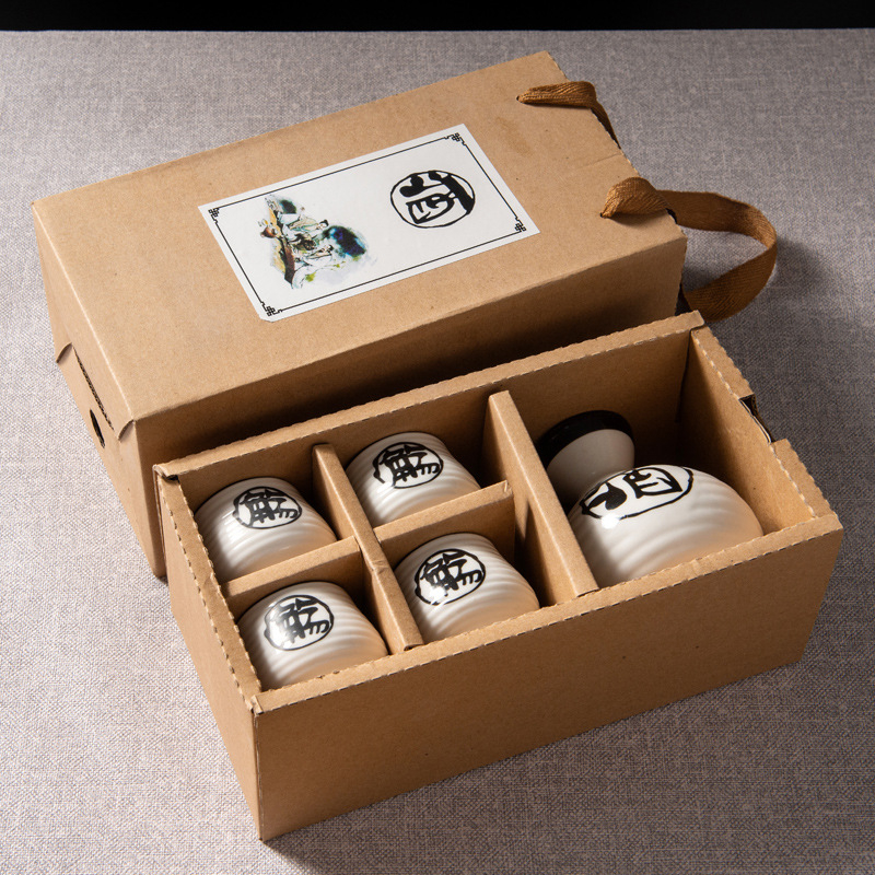 Set de pahare pentru sake în stil japonez, porțelan, pahare mici de sake, dozator de băuturi și flacon de încălzire, set de 3 piese