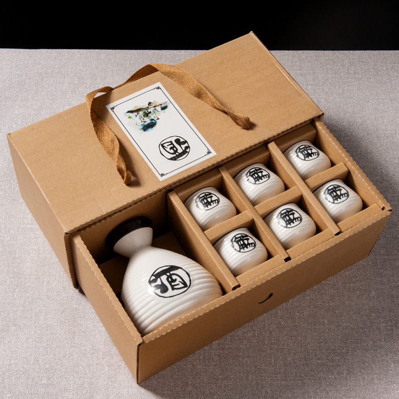 Set de pahare pentru sake în stil japonez, porțelan, pahare mici de sake, dozator de băuturi și flacon de încălzire, set de 3 piese