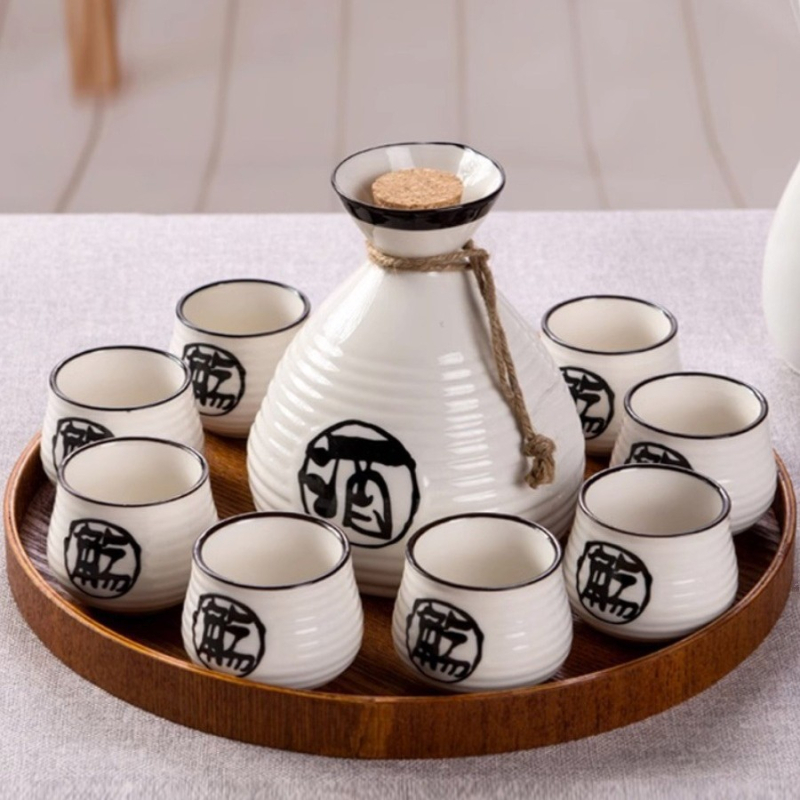 Set de pahare pentru sake în stil japonez, porțelan, pahare mici de sake, dozator de băuturi și flacon de încălzire, set de 3 piese