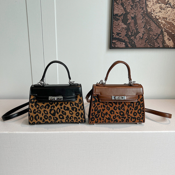 Ženska Kelly torba s leopard printom, mala torba preko ramena od PU kože, jesen-zima 2024