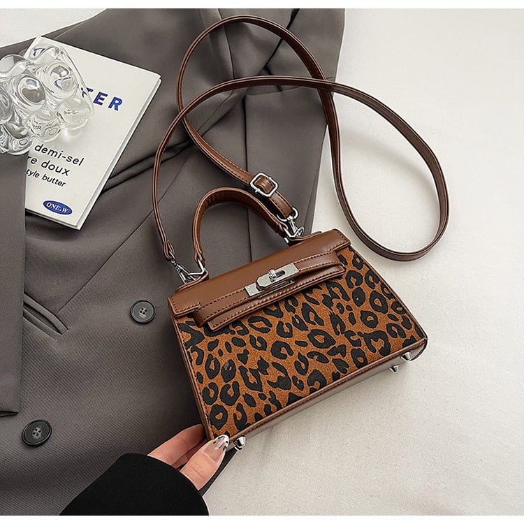Ženska Kelly torba s leopard printom, mala torba preko ramena od PU kože, jesen-zima 2024