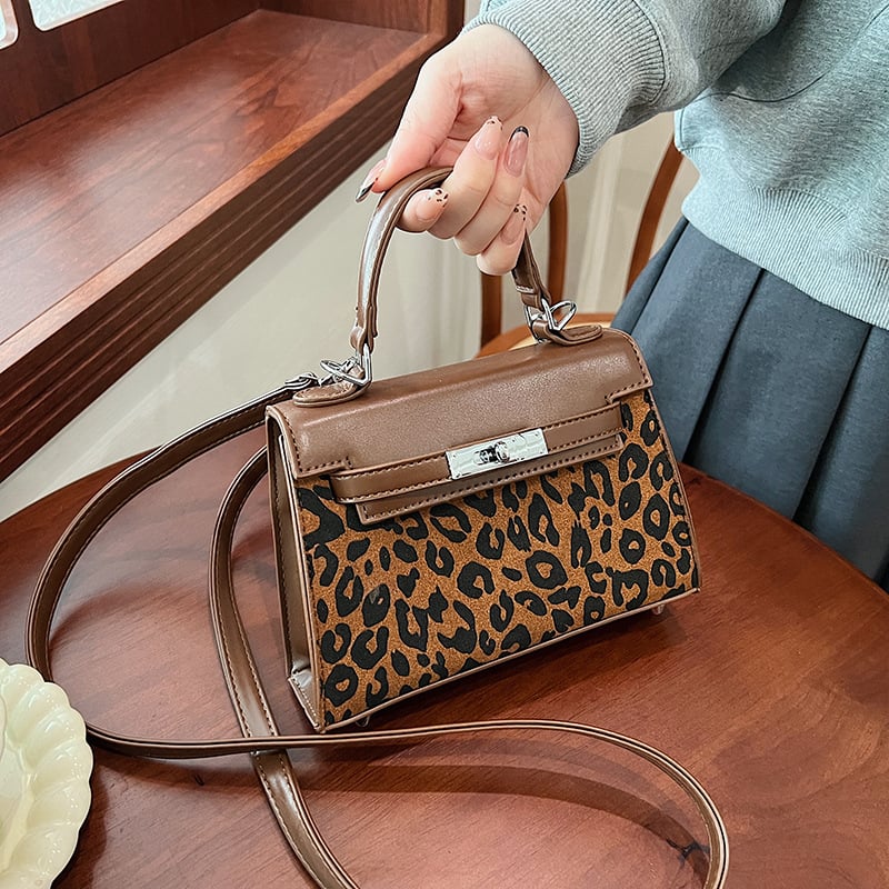 Ženska Kelly torba s leopard printom, mala torba preko ramena od PU kože, jesen-zima 2024
