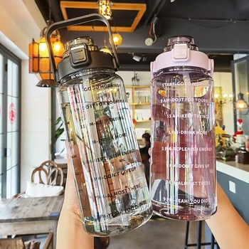 Sticlă de apă cu capacitate mare 2000 ml, sport, din plastic, cu pai, rezistentă la temperaturi înalte