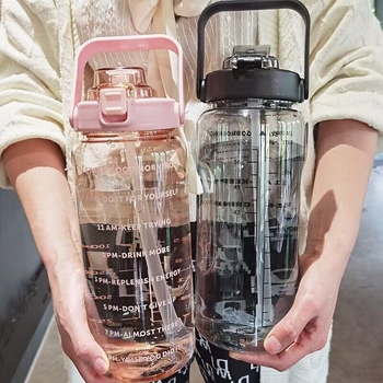 Sticlă de apă cu capacitate mare 2000 ml, sport, din plastic, cu pai, rezistentă la temperaturi înalte