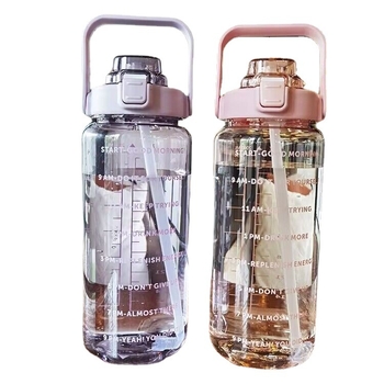 Sticlă de apă cu capacitate mare 2000 ml, sport, din plastic, cu pai, rezistentă la temperaturi înalte