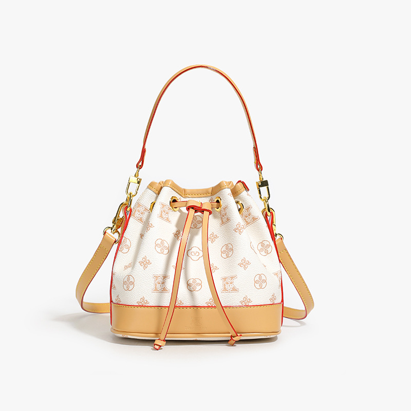 Ženska torba s dojmom luksuza, vintage print bucket torba s vezicom, za nošenje na rame ili crossbody