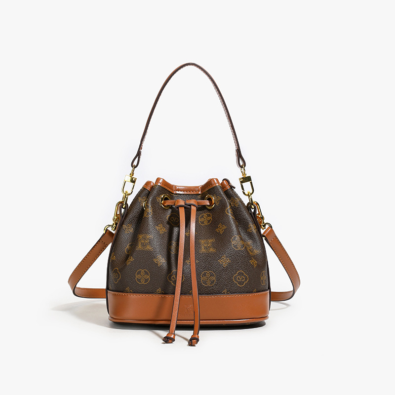 Ženska torba s dojmom luksuza, vintage print bucket torba s vezicom, za nošenje na rame ili crossbody