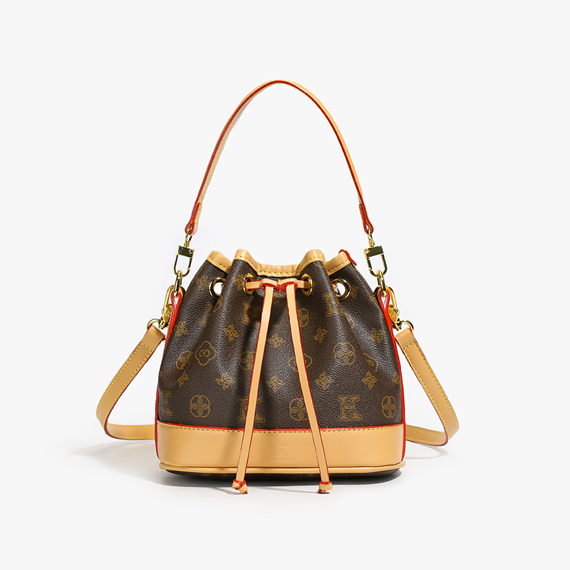 Ženska torba s dojmom luksuza, vintage print bucket torba s vezicom, za nošenje na rame ili crossbody