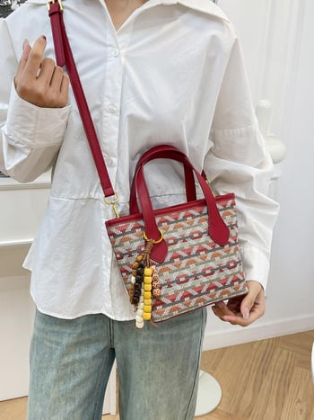 2026 nova retro geometrijska tkanina torba s privjeskom od perlica – žena torba preko ramena i crossbody