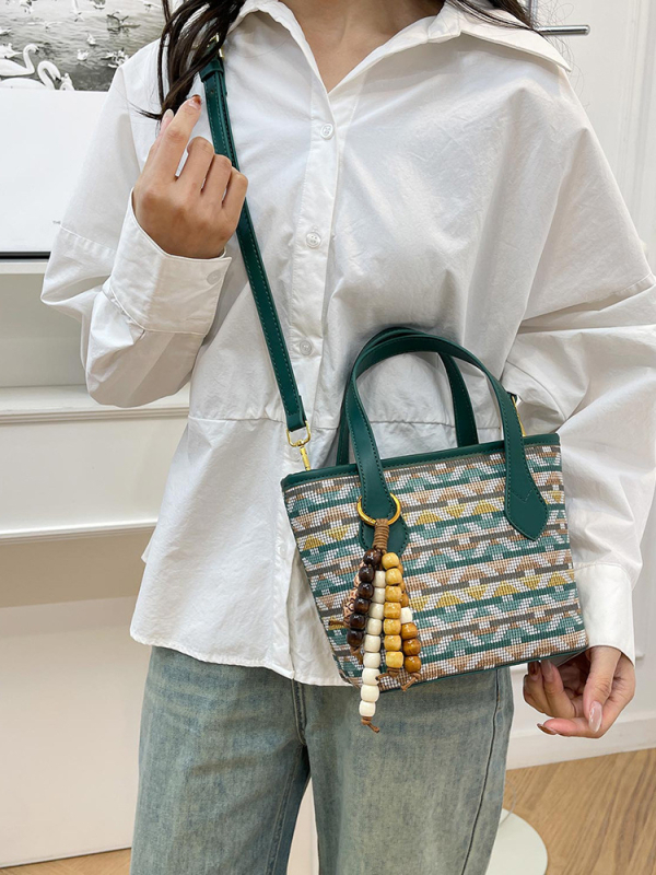 2026 nova retro geometrijska tkanina torba s privjeskom od perlica – žena torba preko ramena i crossbody