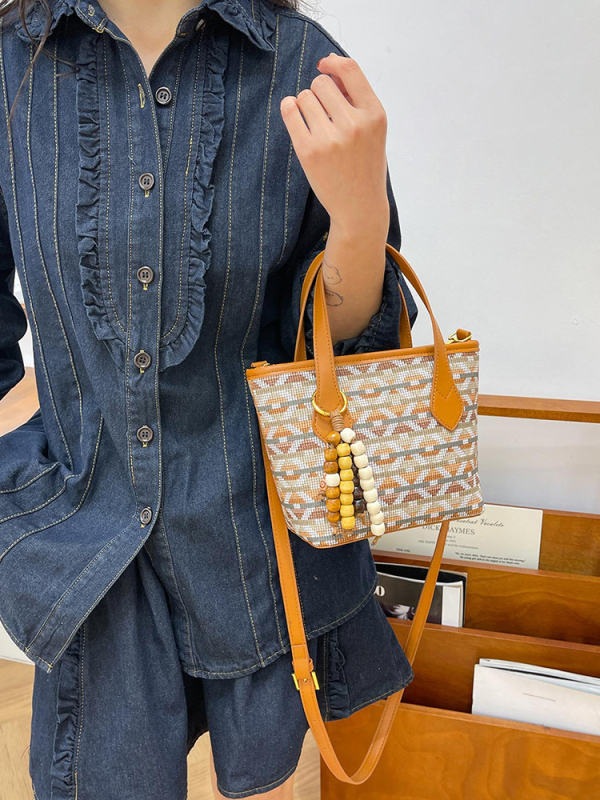 2026 nova retro geometrijska tkanina torba s privjeskom od perlica – žena torba preko ramena i crossbody