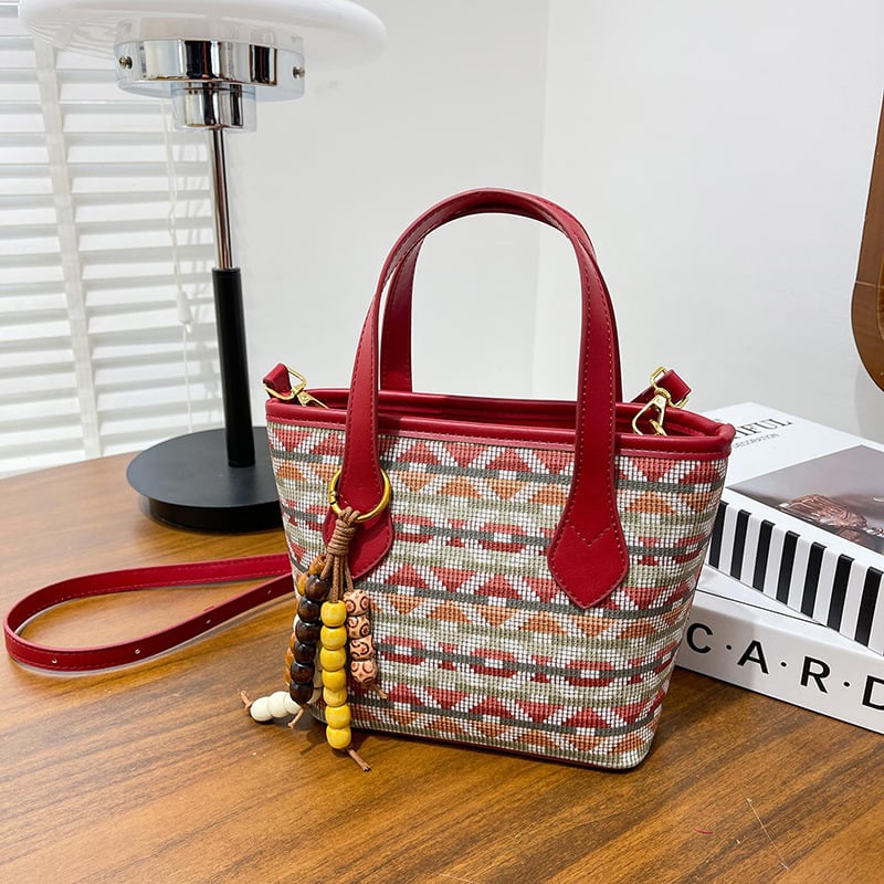 2026 nova retro geometrijska tkanina torba s privjeskom od perlica – žena torba preko ramena i crossbody