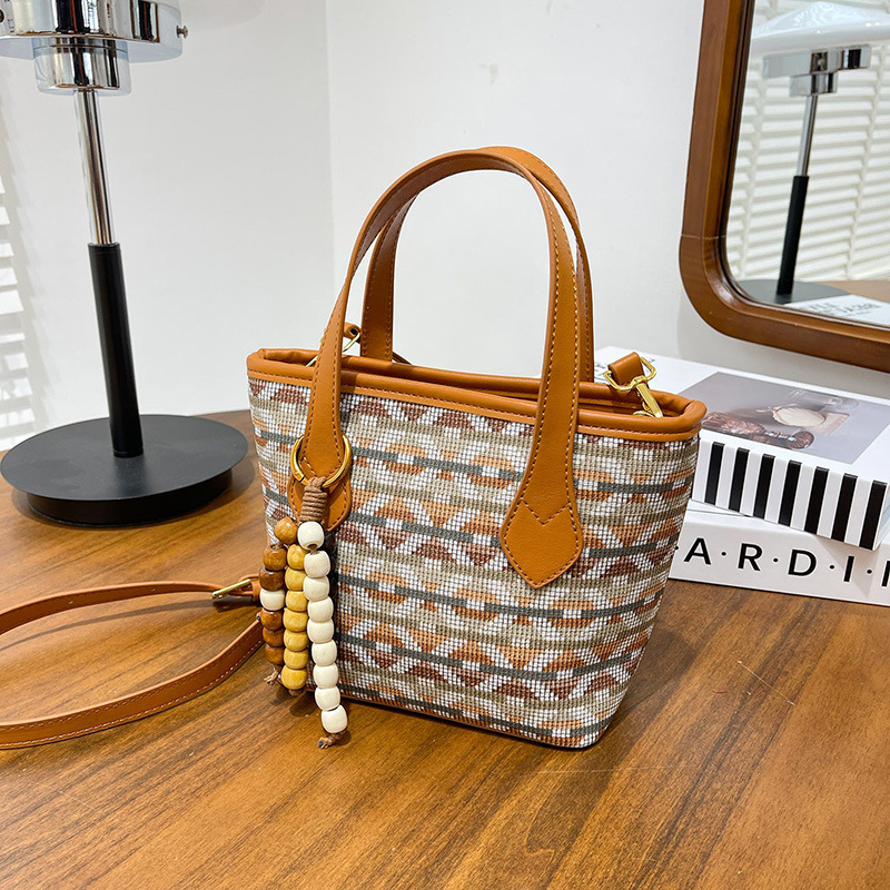 2026 nova retro geometrijska tkanina torba s privjeskom od perlica – žena torba preko ramena i crossbody