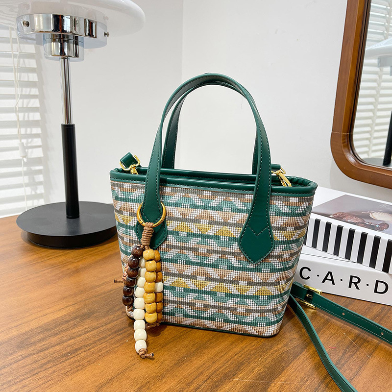 2026 nova retro geometrijska tkanina torba s privjeskom od perlica – žena torba preko ramena i crossbody