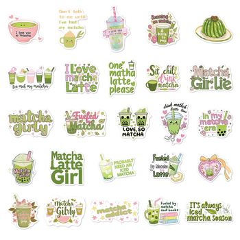 Set de 50 autocolante cu temă Matcha – autocolante decorative impermeabile pentru bagaj, husă de telefon, jurnal și sticlă de apă