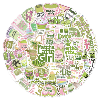 Set de 50 autocolante cu temă Matcha – autocolante decorative impermeabile pentru bagaj, husă de telefon, jurnal și sticlă de apă