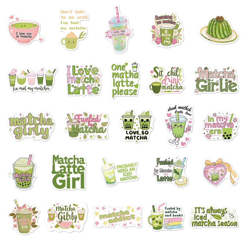 Set de 50 autocolante cu temă Matcha – autocolante decorative impermeabile pentru bagaj, husă de telefon, jurnal și sticlă de apă