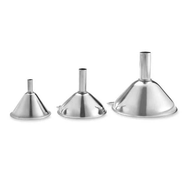 set de 3 pâlnii mini din oțel inoxidabil, finisaj sablat și distribuitor integrat de lichide