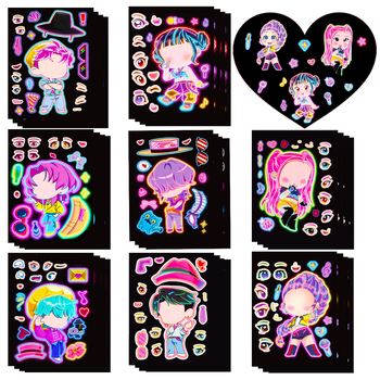 8 stickere neon cu grupul de fete vânătoare de demoni, în stil K-pop – set pentru caiet DIY, carcasă de telefon, sticlă de apă și chitară