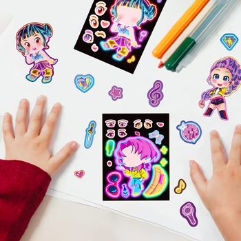 8 stickere neon cu grupul de fete vânătoare de demoni, în stil K-pop – set pentru caiet DIY, carcasă de telefon, sticlă de apă și chitară