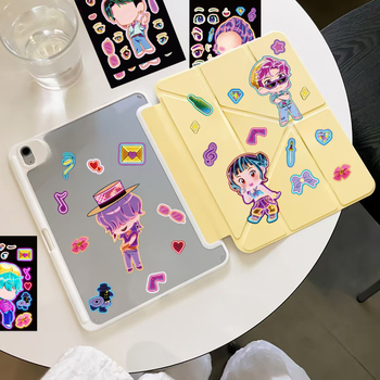8 stickere neon cu grupul de fete vânătoare de demoni, în stil K-pop – set pentru caiet DIY, carcasă de telefon, sticlă de apă și chitară