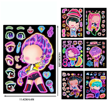 8 stickere neon cu grupul de fete vânătoare de demoni, în stil K-pop – set pentru caiet DIY, carcasă de telefon, sticlă de apă și chitară