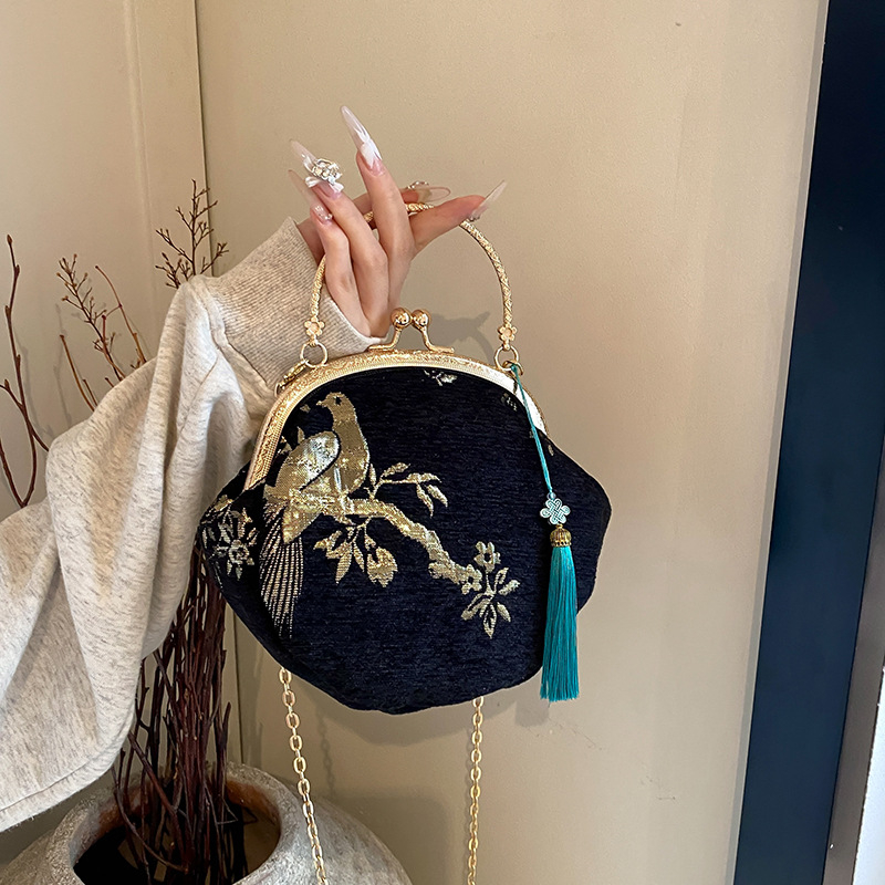 Ženska svila Hanfu stil torba s lancem, mala crossbody torba u obliku školjke