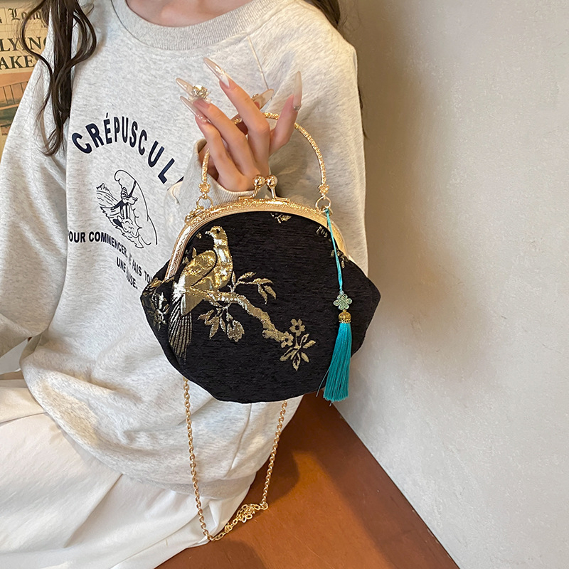 Ženska svila Hanfu stil torba s lancem, mala crossbody torba u obliku školjke