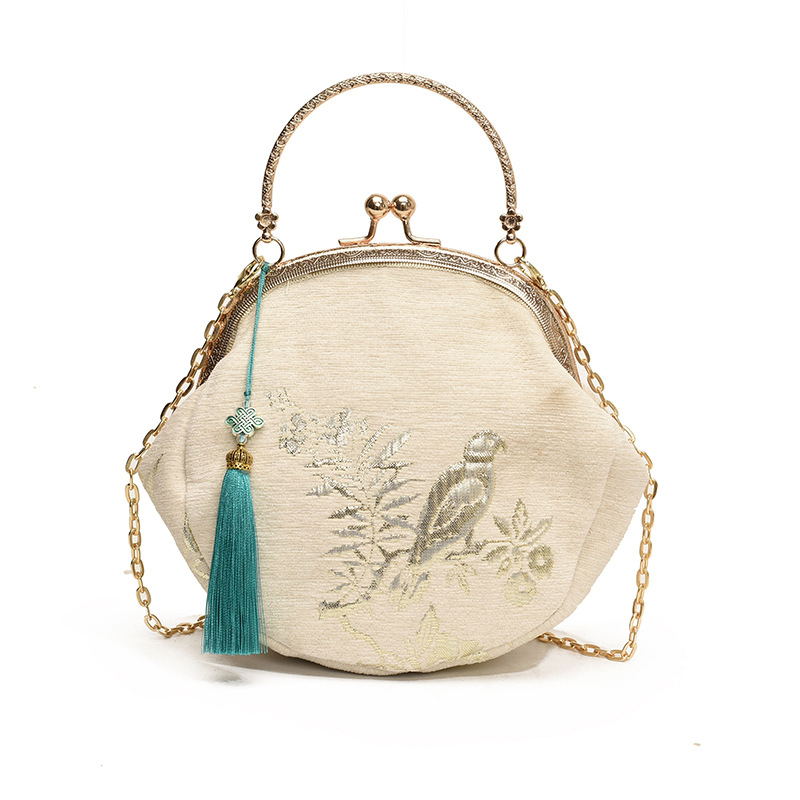 Ženska svila Hanfu stil torba s lancem, mala crossbody torba u obliku školjke