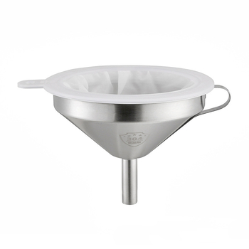 Set de 4 pâlnii din oțel inoxidabil și filtru pentru gem cu plasă 200 mesh, diametru 13 cm, îngroșat