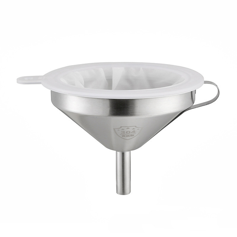 Set de 4 pâlnii din oțel inoxidabil și filtru pentru gem cu plasă 200 mesh, diametru 13 cm, îngroșat