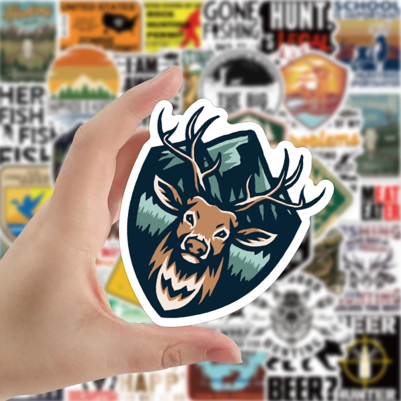 Set de 50 autocolante impermeabile cu graffiti tematic vânătoare, pentru bagaj, caiet, trotinetă și sticlă de apă