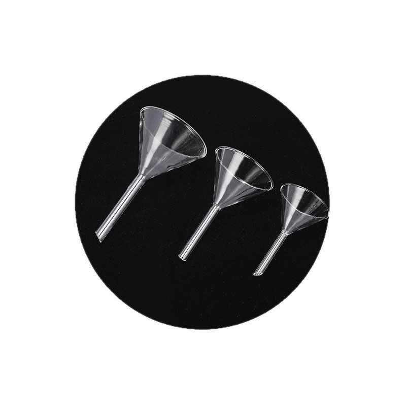 Pâlnie triunghiulară din sticlă, pentru filtrare în laborator, gât scurt, dimensiuni 40/60/90 mm
