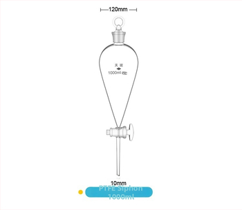 Hruškovitá separačná fľaša s PTFE piestom a skleneným piestom, plne fluorovaná, objem 250/500/1000 ml, chemické laboratórne vybavenie