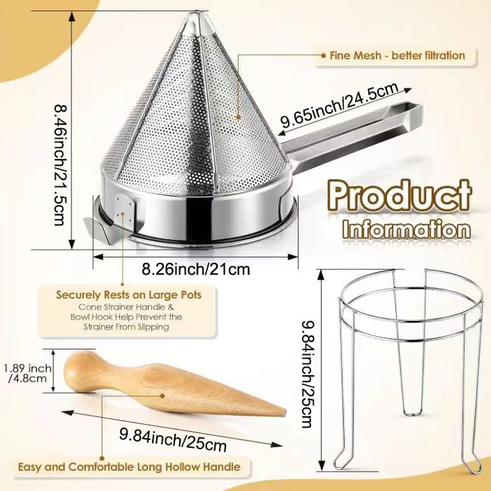 Filtru conic din oțel inoxidabil 304 pentru bucătărie – separator de reziduuri de prăjit, multifuncțional