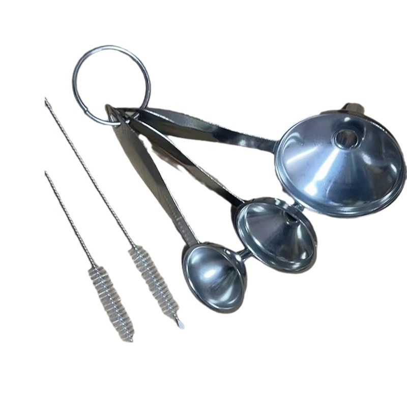 Set din trei pâlnii din oțel inoxidabil, mini, pentru ulei, oțet, alcool și sos – cu țevi prelungite