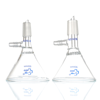 Pâlnie de filtrare din sticlă, triunghiulară, pentru filtrare prin vid, cu placă de filtrare cu găuri multiple și pâlnie de alimentare