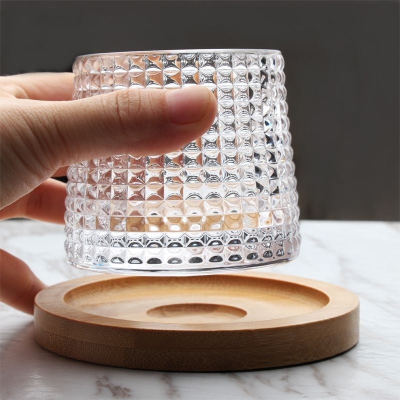Bază rotativă pentru pahar cu gyroscop, pahar de whisky cu textură ciocănită, gravat, cu pereți groși