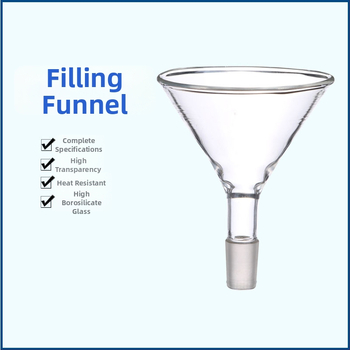 Sklenený trojuholníkový plniaci lievik s brúseným otvorom, priemery 50/60/75/90/100/120 mm, sanie filtrácie
