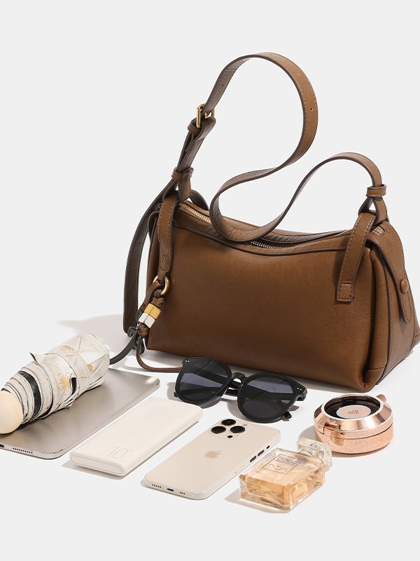 PU kožna torbica za ramena u obliku jastuka za žene, srednje veličine, crossbody s zatvaračem, Boston stil, jesen–zima 2024, unutarnji džepovi za telefon i ID