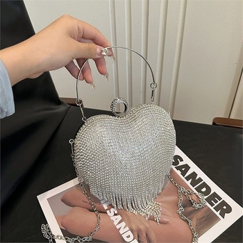 Ženska mini crossbody torba s resama i kamenčićima, večernja torba u obliku srca, moderni svakodnevni stil