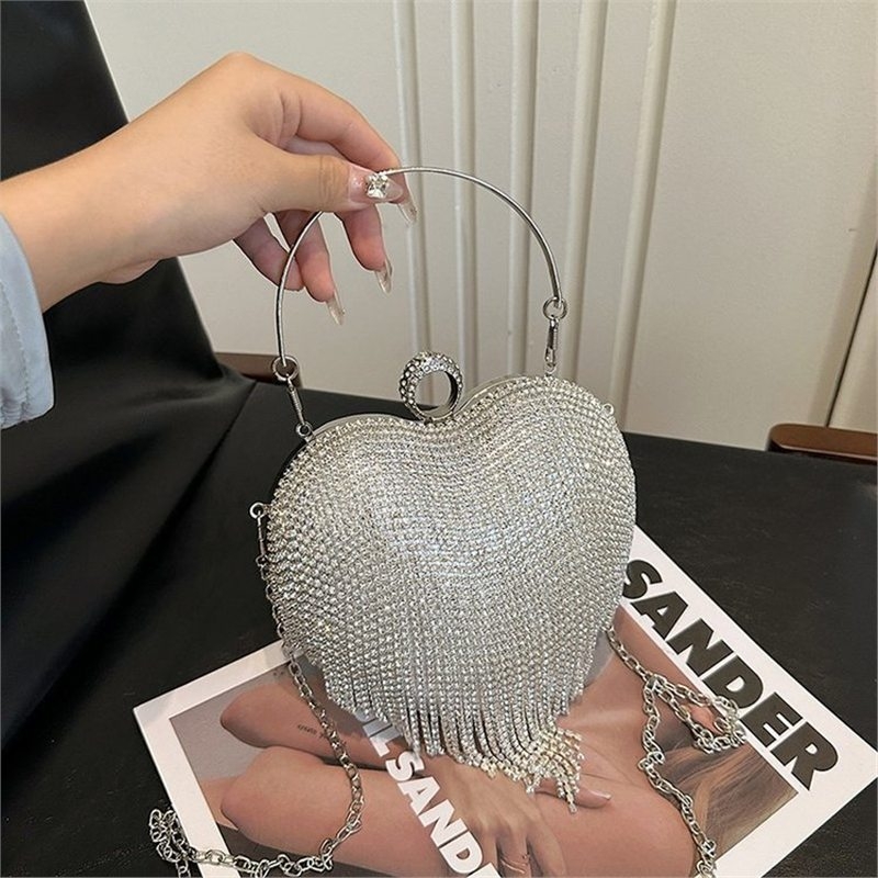 Ženska mini crossbody torba s resama i kamenčićima, večernja torba u obliku srca, moderni svakodnevni stil