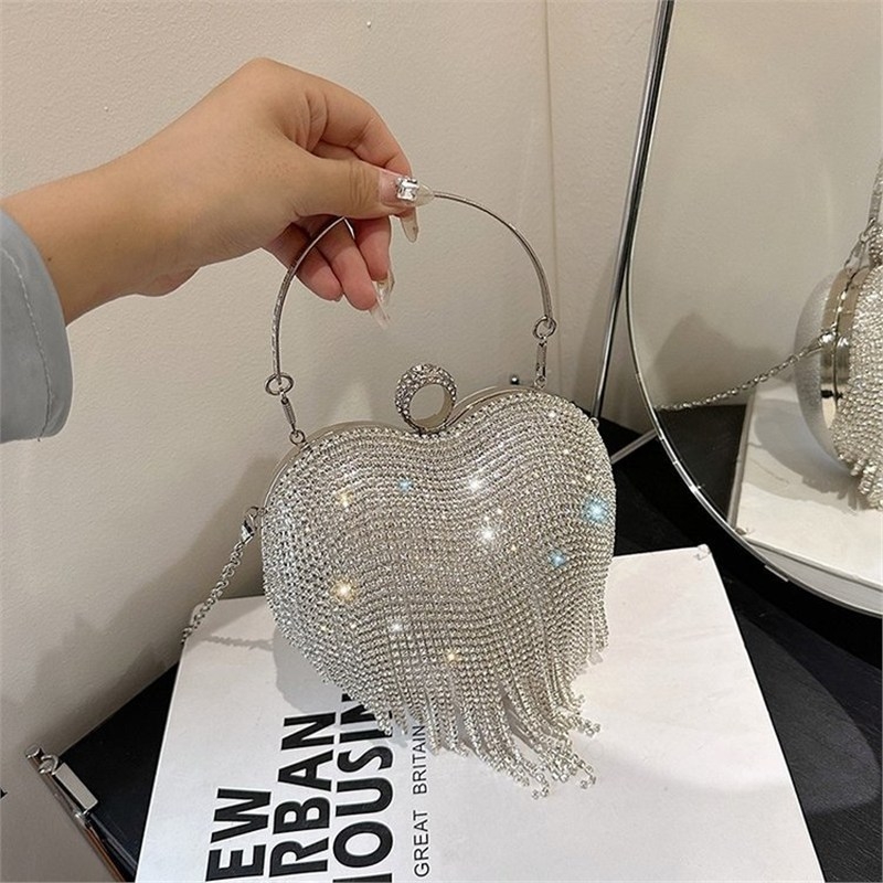 Ženska mini crossbody torba s resama i kamenčićima, večernja torba u obliku srca, moderni svakodnevni stil