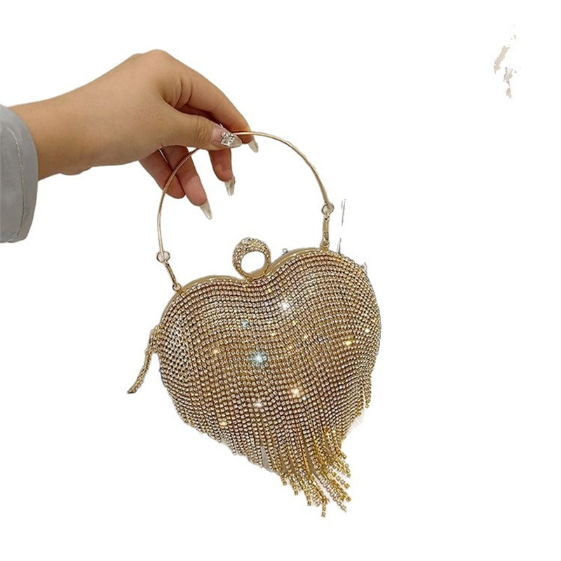 Ženska mini crossbody torba s resama i kamenčićima, večernja torba u obliku srca, moderni svakodnevni stil