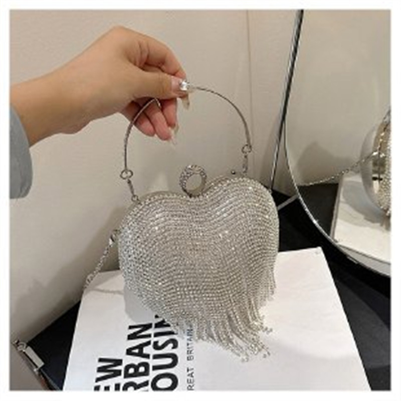 Ženska mini crossbody torba s resama i kamenčićima, večernja torba u obliku srca, moderni svakodnevni stil