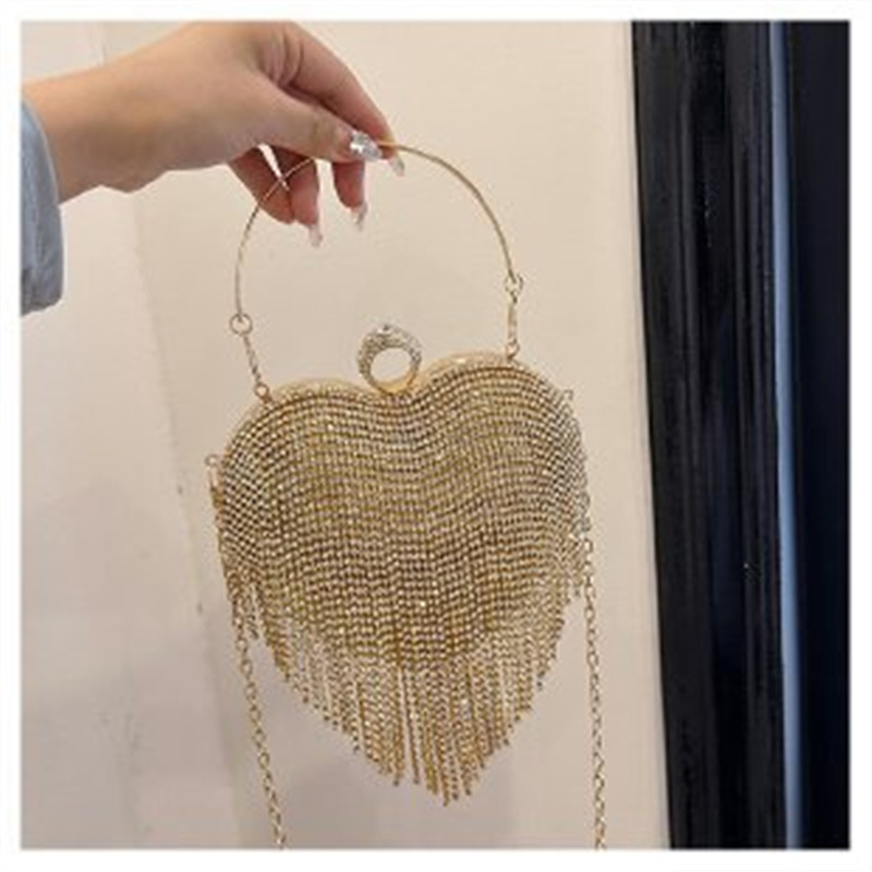 Ženska mini crossbody torba s resama i kamenčićima, večernja torba u obliku srca, moderni svakodnevni stil
