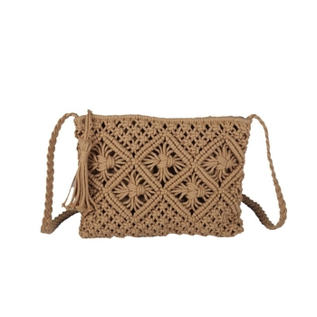 Ženska torbica s resicama, crossbody od pamucne uzadi, mala kvadratna tkanita torba