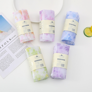 Prosop de saună din nylon imprimat pentru femei – prosop de baie cu accesoriu pentru masajul spatelui, bandă lungă de frecare și burete de duș