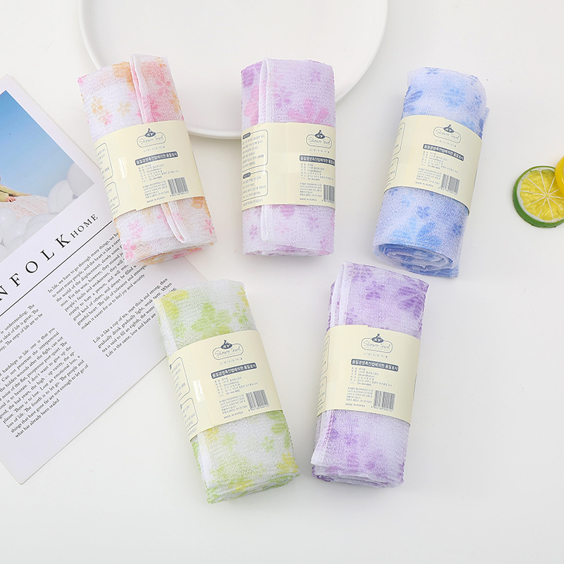 Prosop de saună din nylon imprimat pentru femei – prosop de baie cu accesoriu pentru masajul spatelui, bandă lungă de frecare și burete de duș