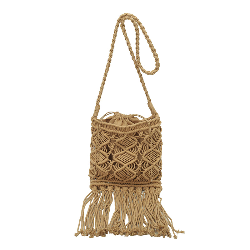 Ženska torbica s resama od slame, 2026. novi model za odmor na plaži, preko ramena ili crossbody, pletena od pamukovih vlakana, velika kapaciteta